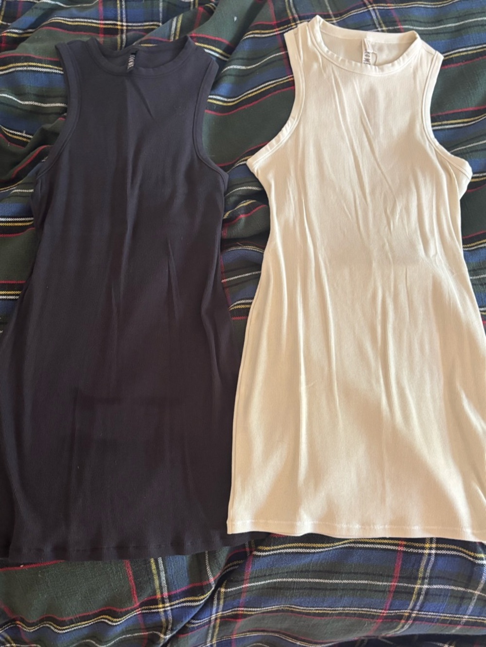 Skims Stretch Cotton Rib Tank Dress set of 2 (black and cream) size XL